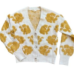 Mystree White and Gold Patterned Cardigan Womens Small